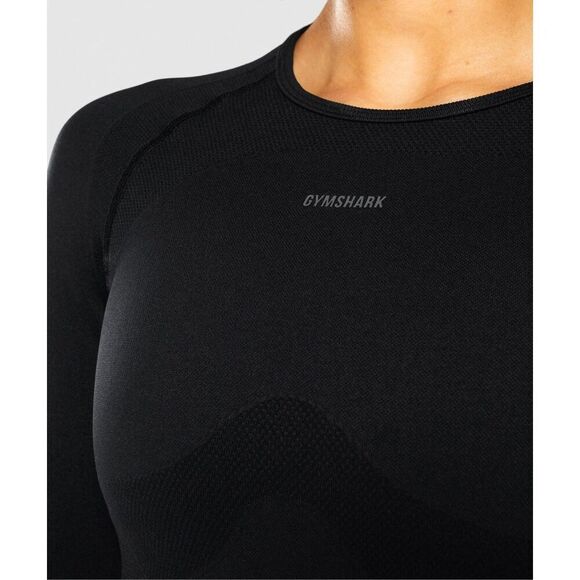 GYMSHARK Flex Sports Long Sleeve Crop Top In Black Size S - Picture 5 of 12